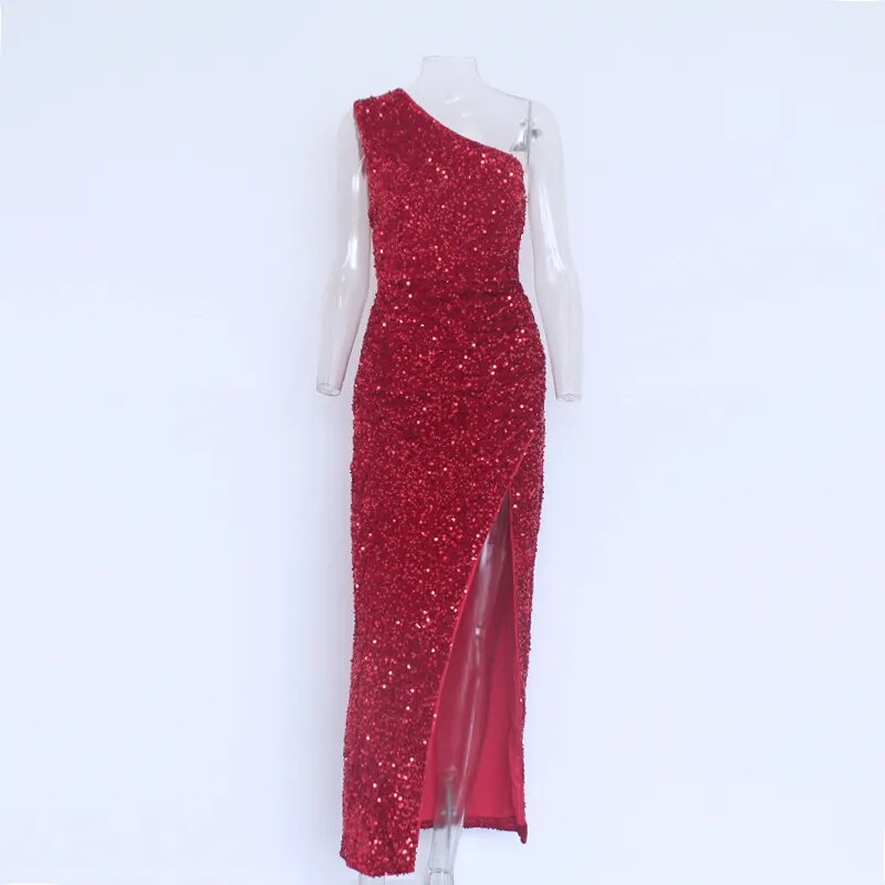 Party Dresses Sequin One Shoulder Sleeveless Dress