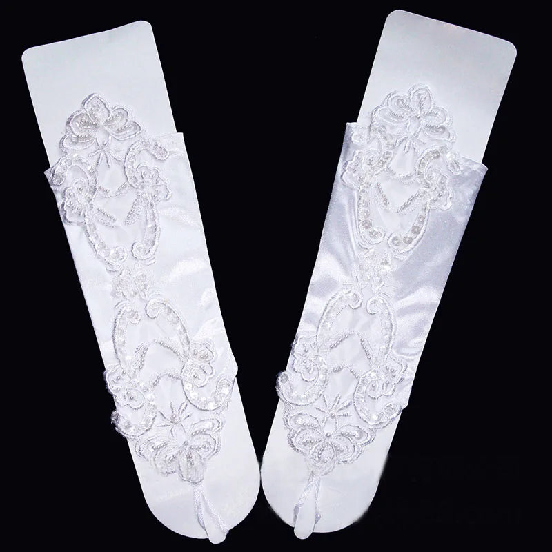 Elegant Lace Gloves Strethy Adult Size  Crystal Sequins Gloves