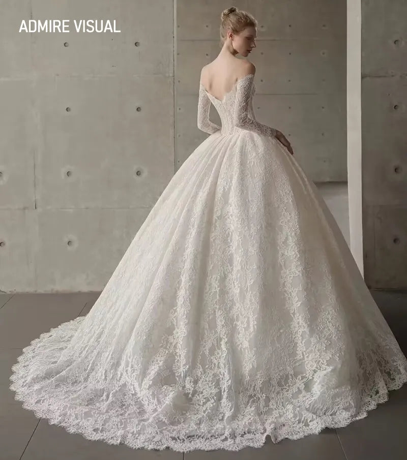 Bride Ball Gown Lace Sweetheart Neckline Long Sleeves