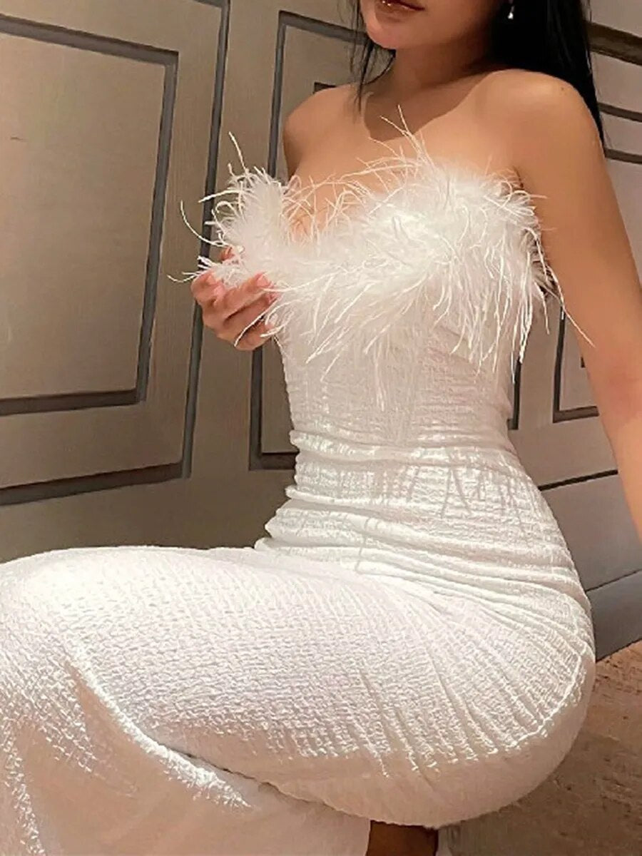 Elegant Feathers Strapless Wrap Party Dress
