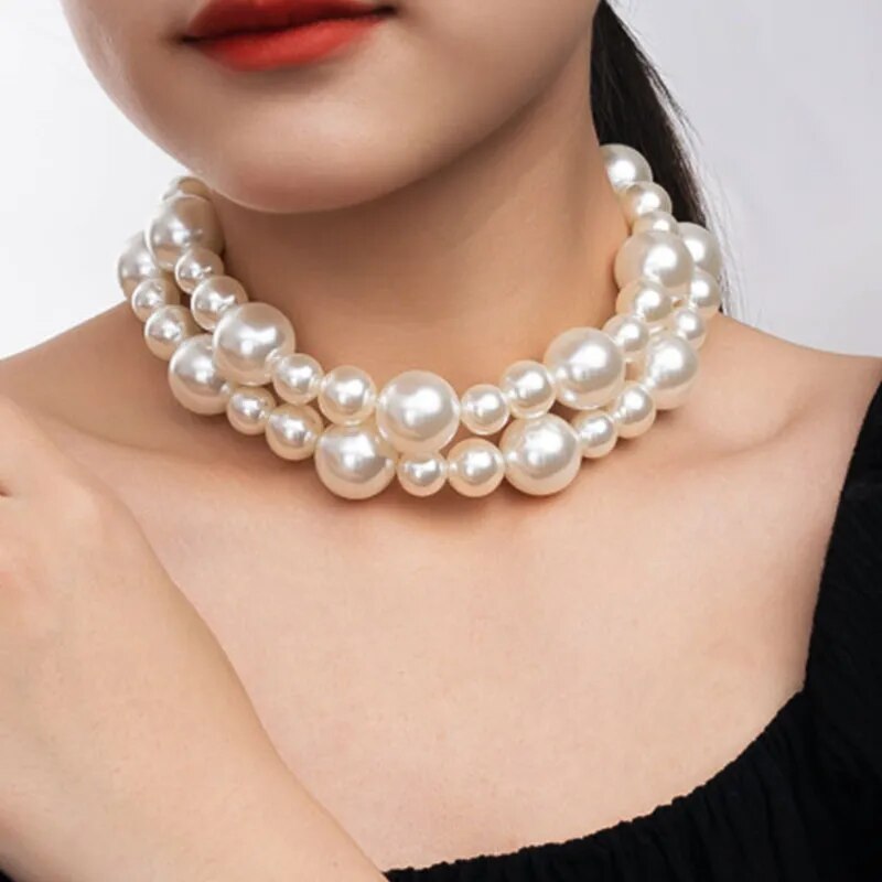 Round Imitation Pearl Necklace Jewelry Choker Baroque Strands