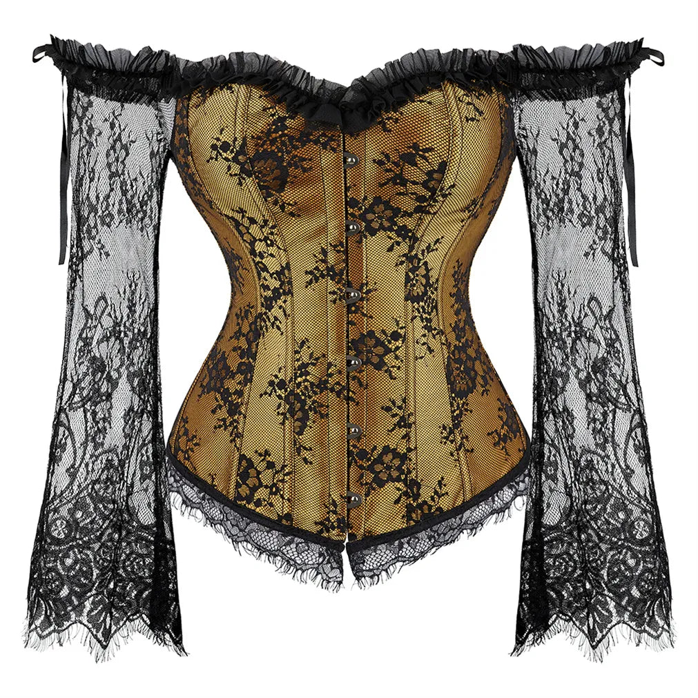 Corset and Bustier with Long Sleeve Lace Up Breathable Bodyshaper