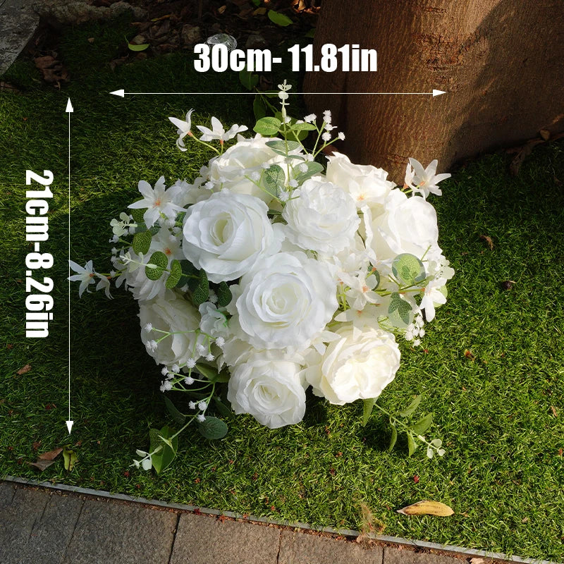 White Baby Breath Rose green leaf Artificial Flower Ball