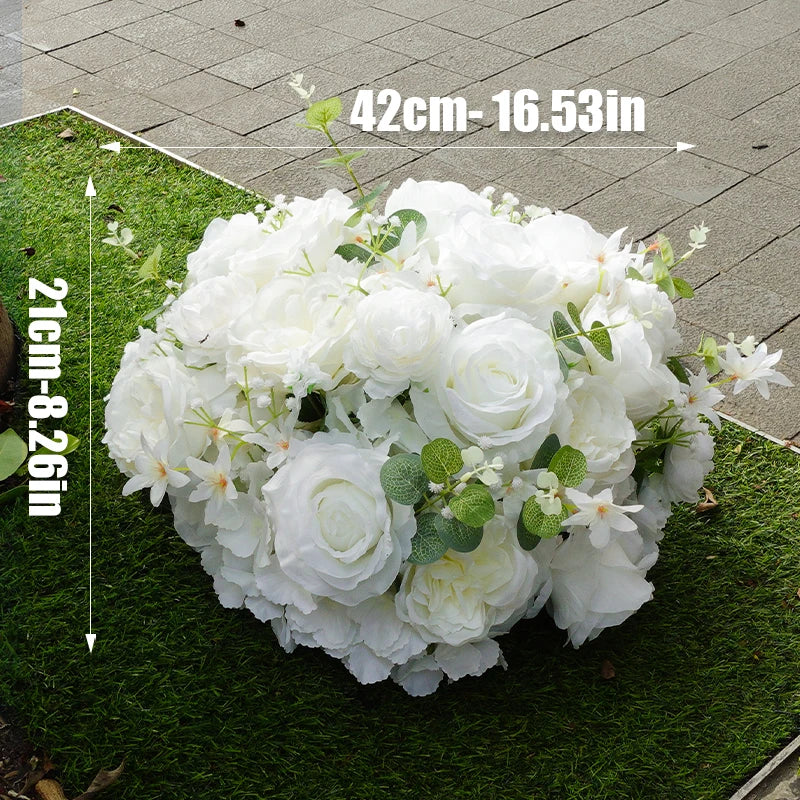 White Baby Breath Rose green leaf Artificial Flower Ball