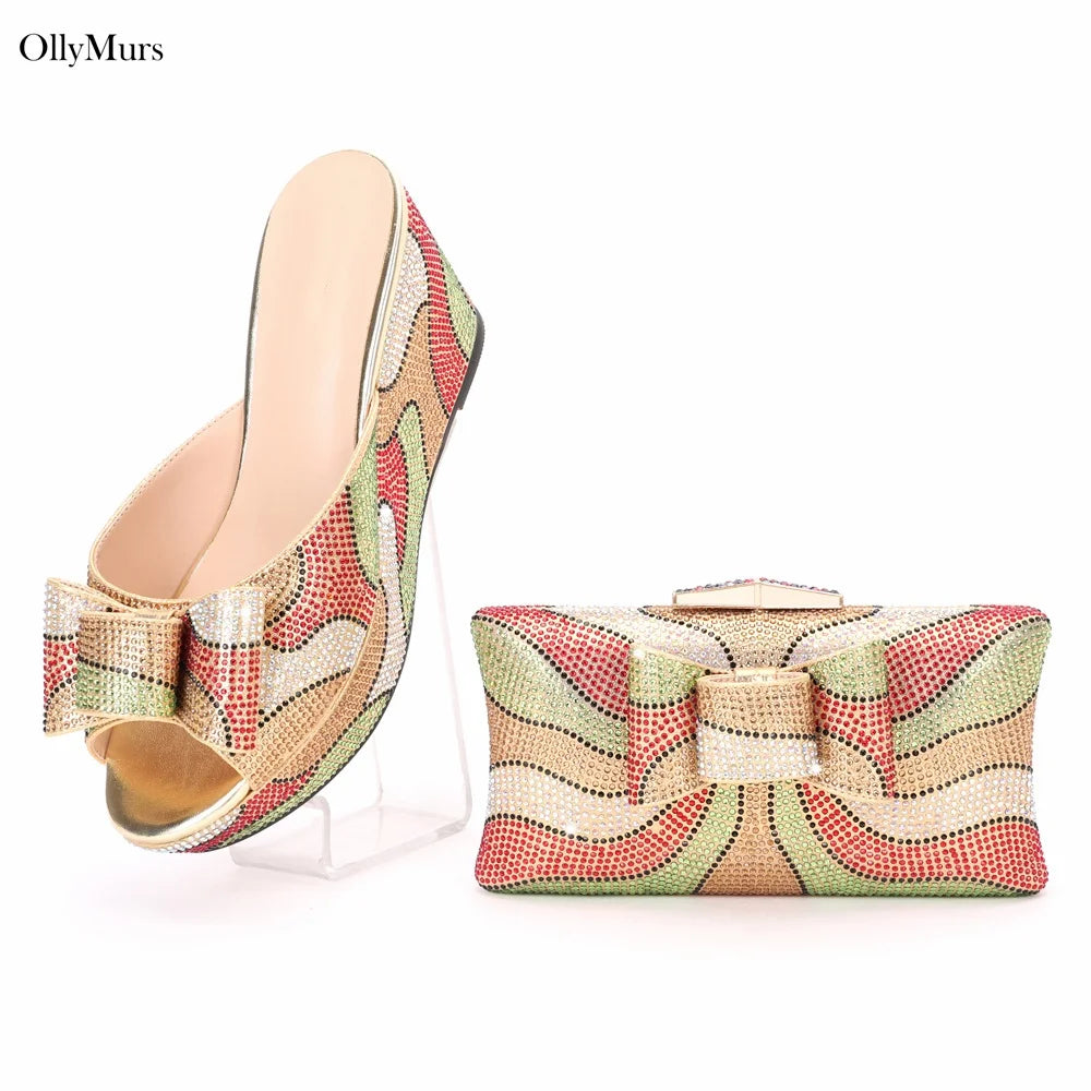 Italian Design Platform Fashion Party Shoes And Bag Set