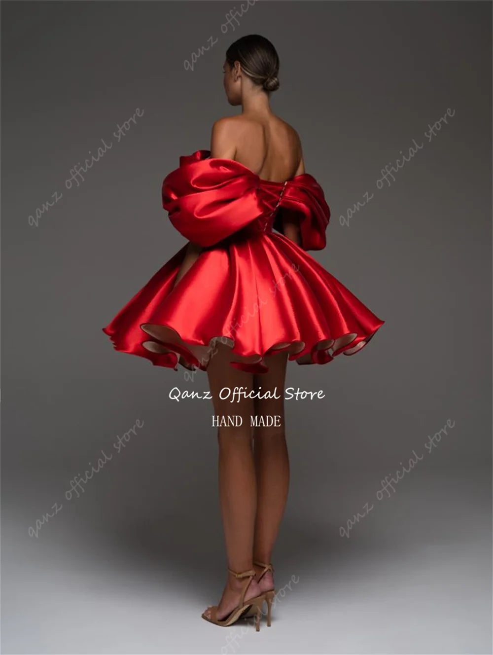 Short Red Off The Shoulder Above Knee Satin Formal Gowns