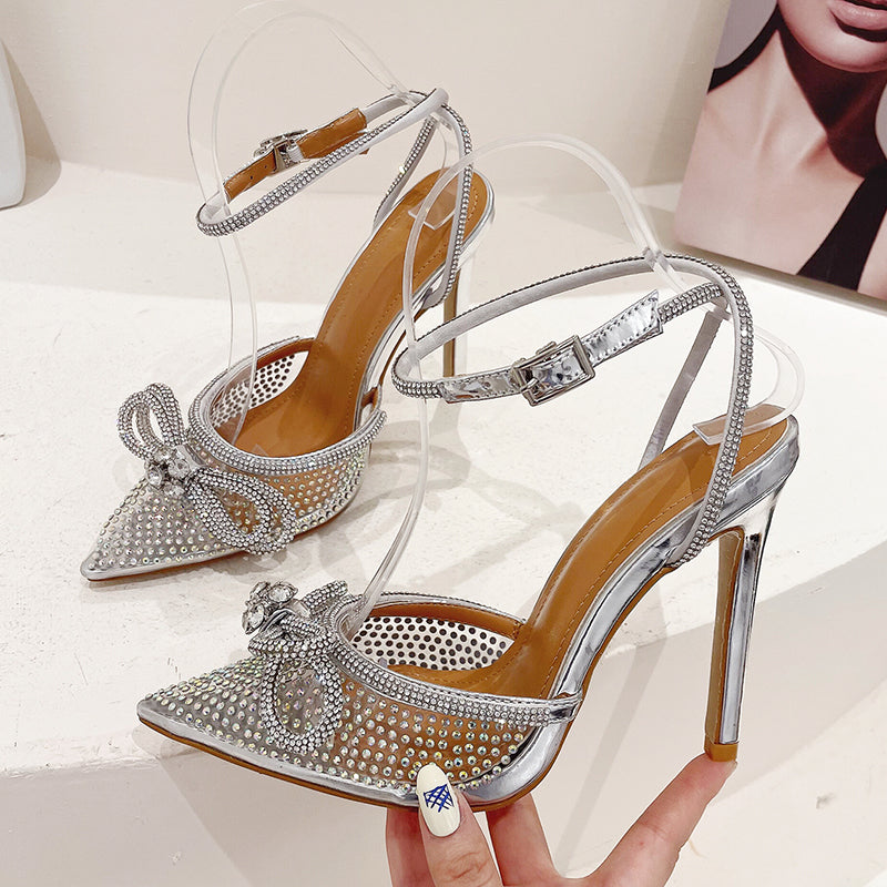 Transparent PVC Women Pumps Butterfly-knot Crystal High Heels