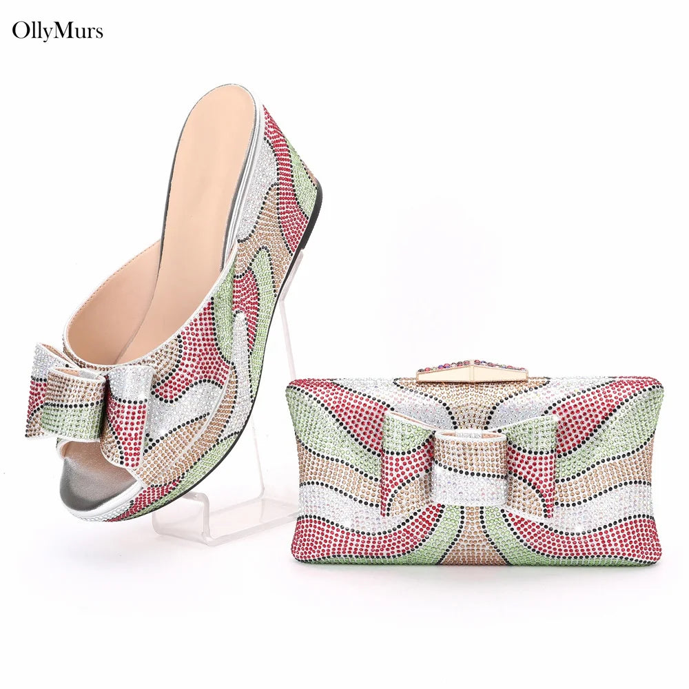 Italian Design Platform Fashion Party Shoes And Bag Set