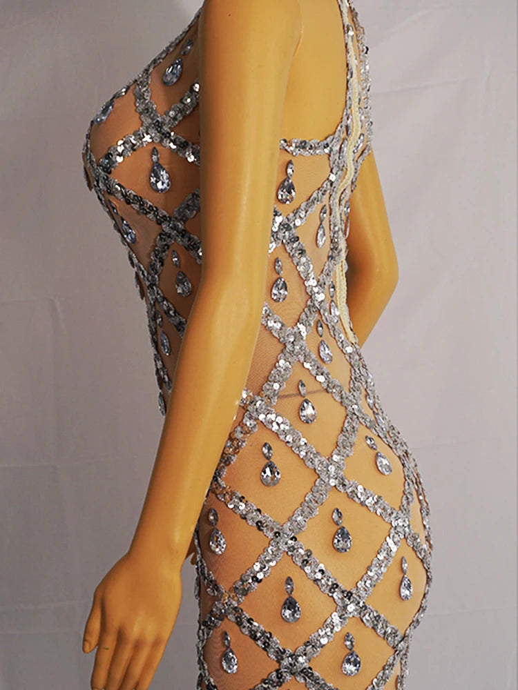 Silver Stones dress Mermaid Bodycon Halter Sleeveless Dress