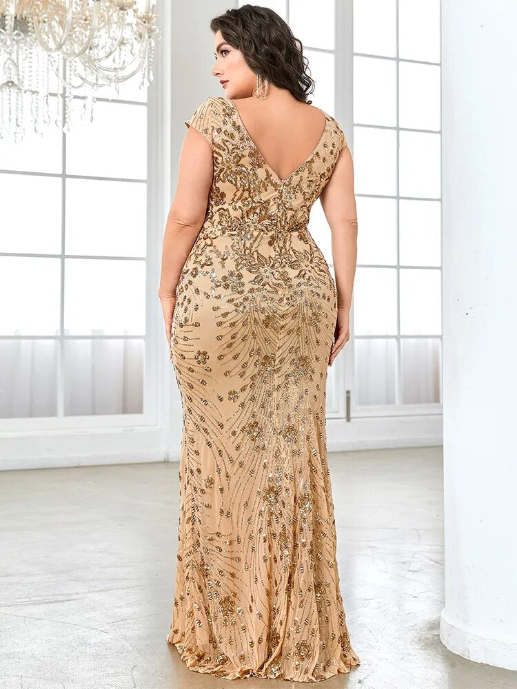 Sequin Embroidery Champagne Evening Dress