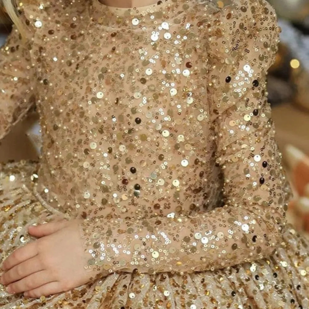 Gold Sequin Princess Flower Girl Dress