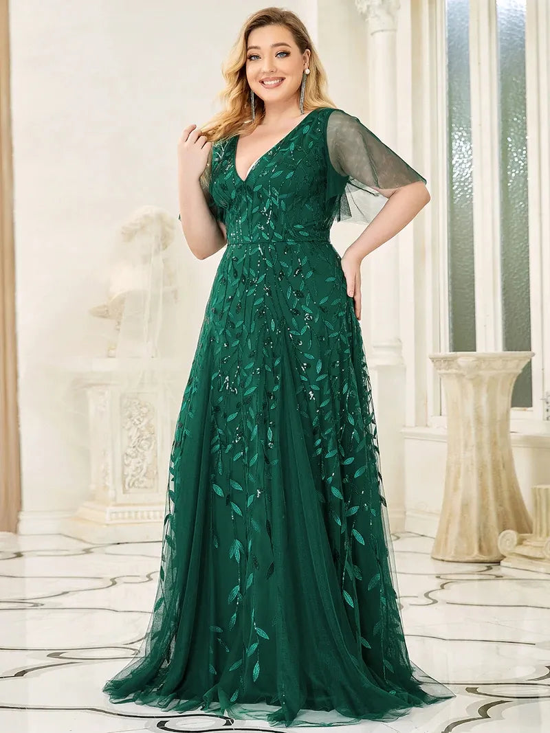 Plus Size Evening Dresses Long A-LINE V-Neck Half Sleeves Floor-Length Dress Burgundy / 18 / Floor Length Plus Size Evening Dresses Long A-LINE V-Neck Half Sleeves Floor-Length Dress Burgundy / 18 / Floor Length