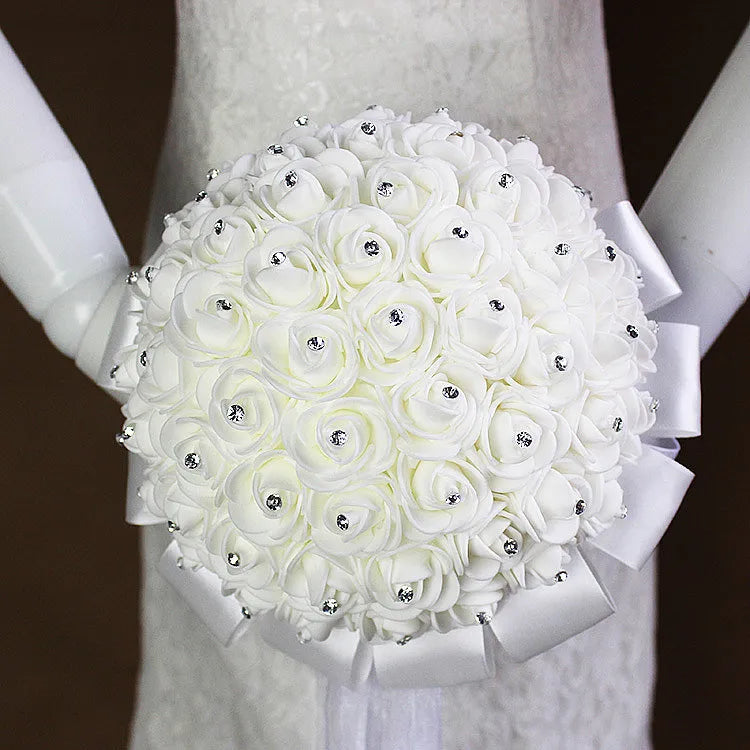 Bridesmaid Wedding Foam flowers White Rose Bridal bouquet