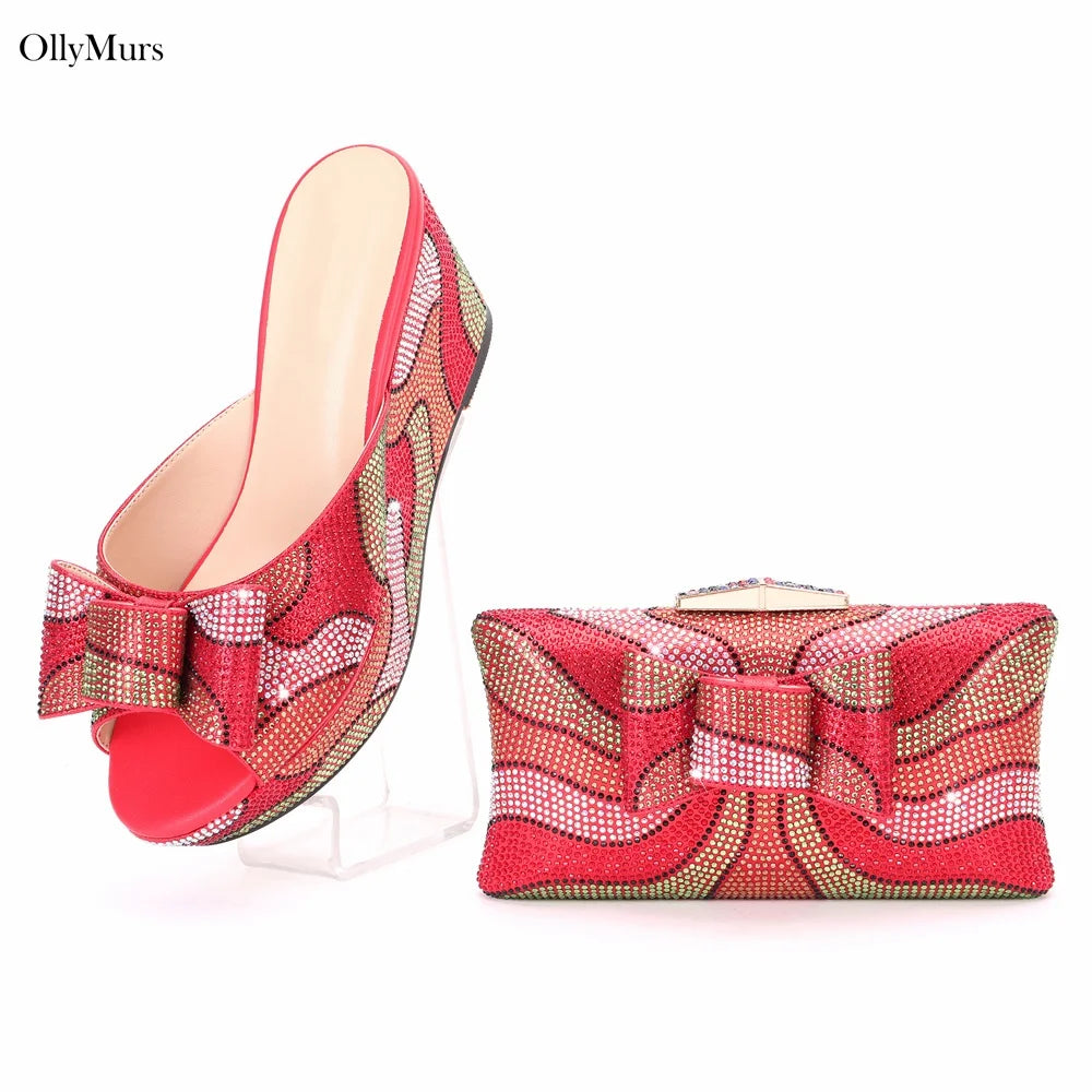 Italian Design Platform Fashion Party Shoes And Bag Set