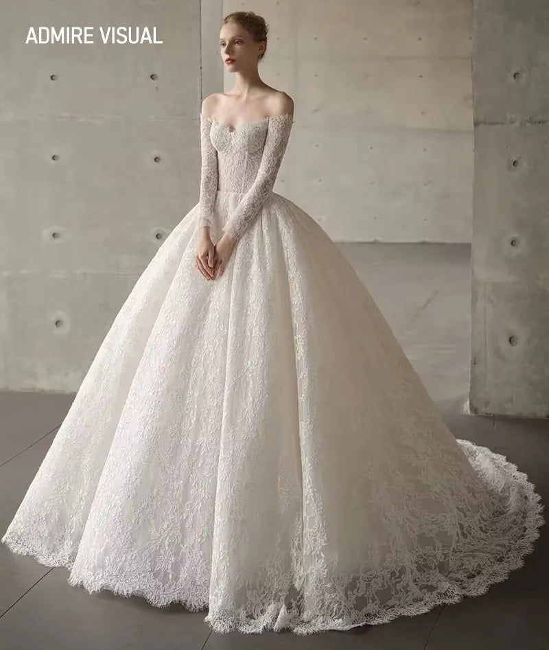 Bride Ball Gown Lace Sweetheart Neckline Long Sleeves