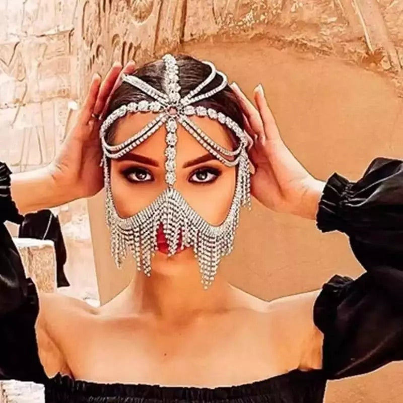 Egyptian Tassel Veil Mask Rhinestone Face Masks