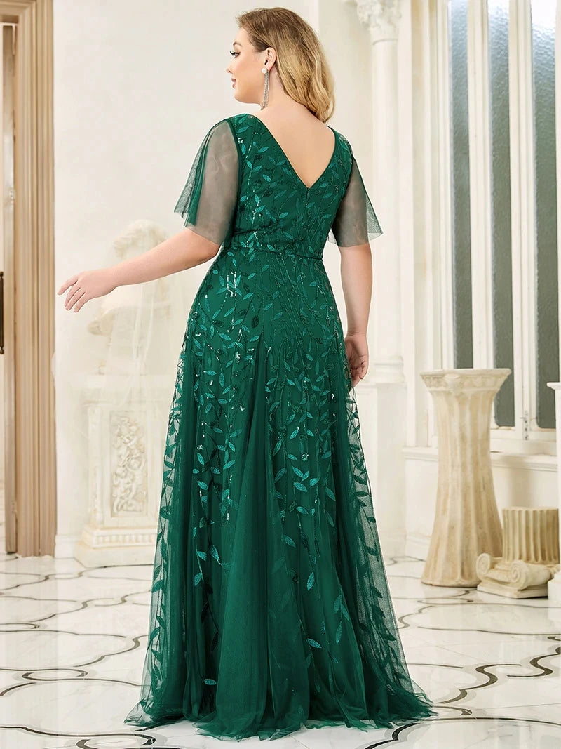 Plus Size Evening Dresses Long A-LINE V-Neck Half Sleeves Floor-Length Dress Burgundy / 18 / Floor Length Plus Size Evening Dresses Long A-LINE V-Neck Half Sleeves Floor-Length Dress Burgundy / 18 / Floor Length