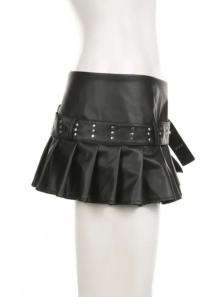 Slim A-Line Pleated Split Mini Skirt