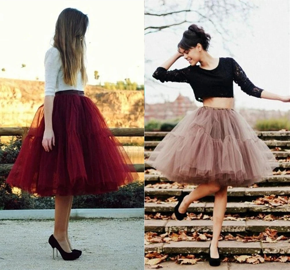 6 Layers Tulle Tutu Skirt Flare Puffy Petticoat Dress