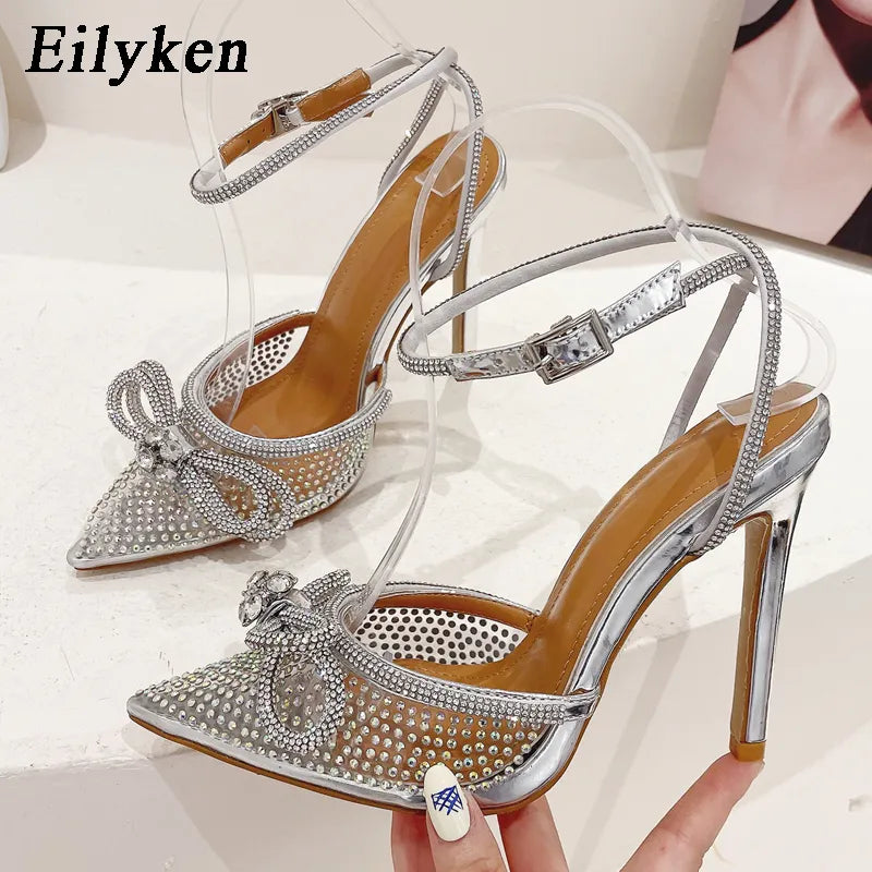 Transparent Pumps Butterfly-knot crystal High Heels Pointed Toe shoes