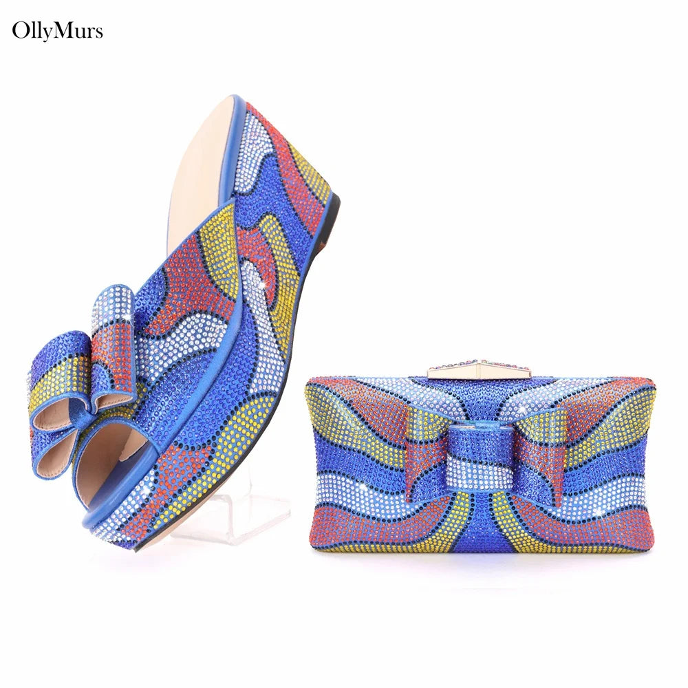 Italian Design Platform Fashion Party Shoes And Bag Set