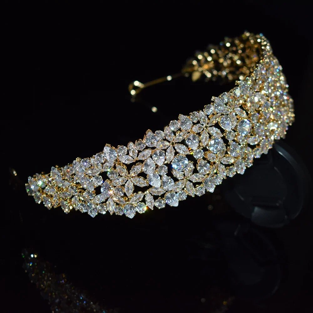 Luxury Wedding Hair Accessories Cubic Zircon Bridal Headband Tiaras Crowns