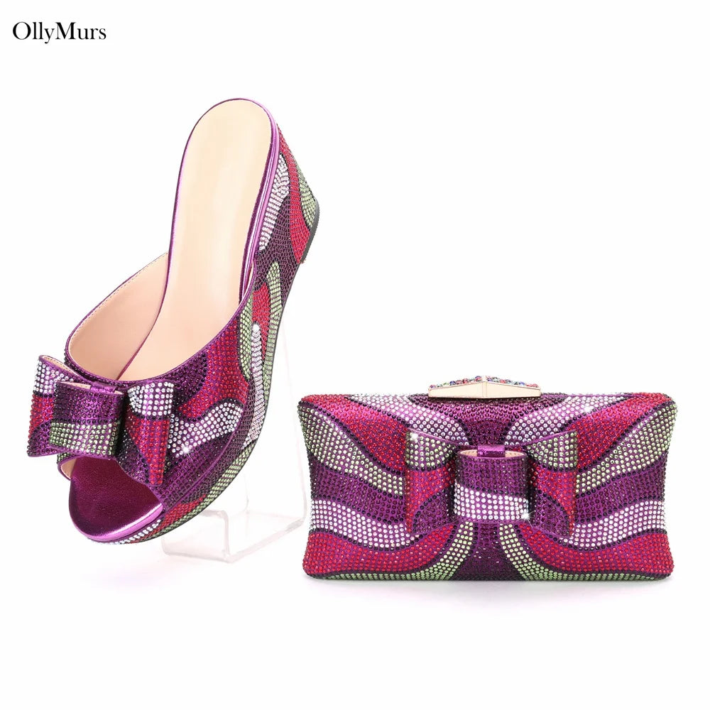 Italian Design Platform Fashion Party Shoes And Bag Set