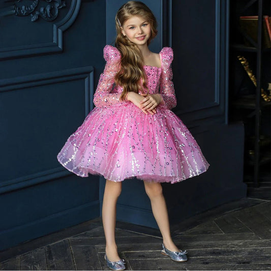 sequin pink girl dress