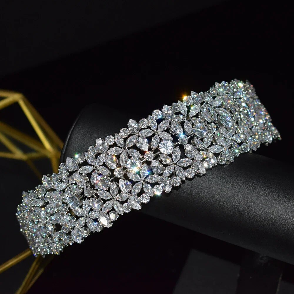 Luxury Wedding Hair Accessories Cubic Zircon Bridal Headband Tiaras Crowns