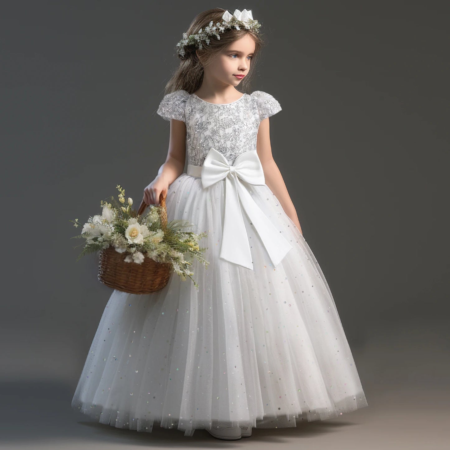Summer Girls White Long Bridesmaid Dress Flower Girl &nbsp;