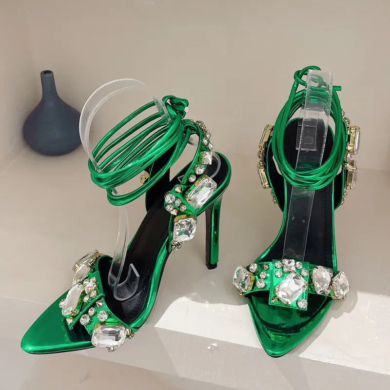 Green crystal party shoes 
