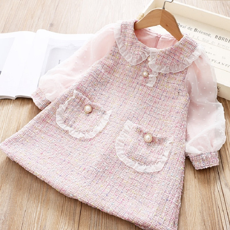 Baby Girls Dresses Spring Autumn Puffle Sleeve Kids Princess Clothes Plaid Doll Collar