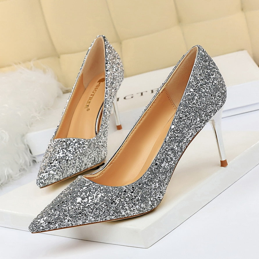 High Heels Sequins Glitter Luxury Designer Pumps Shoes