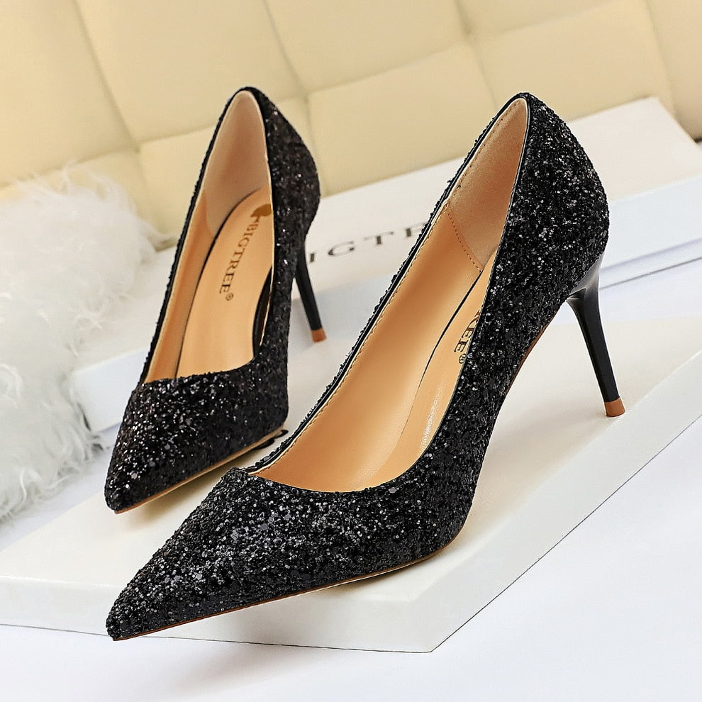 High Heels Sequins Glitter Luxury Designer Pumps Shoes