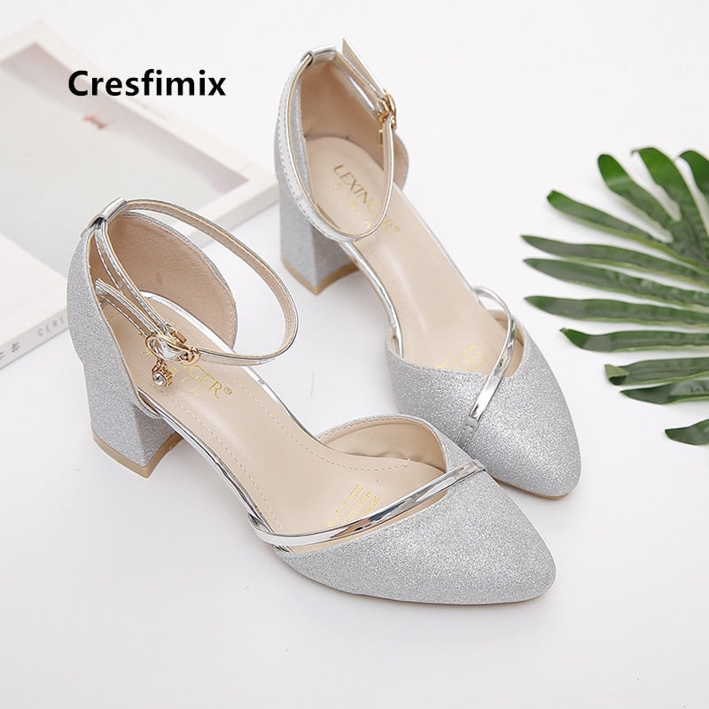 silver Buckle Strap High Heel Shoes