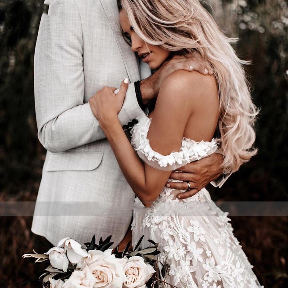 Gorgeous Ivory Floral Wedding Dresses Off Shoulder Sweetheart
