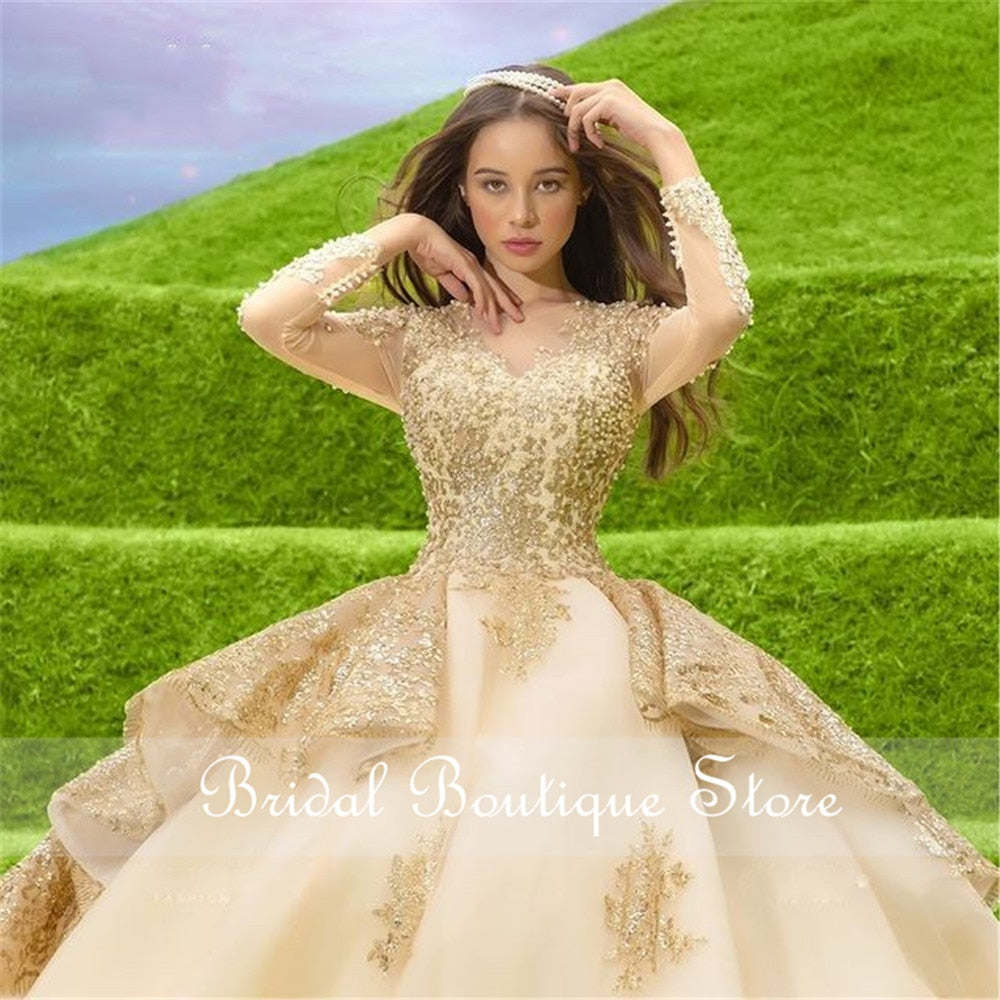 Rose Gold Princess Ball Gown Quinceanera Dresses Bow Appliques Crystal Beas  Sweet 16 Dress Vestidos De 15 Años Prom - Quinceanera Dresses - AliExpress