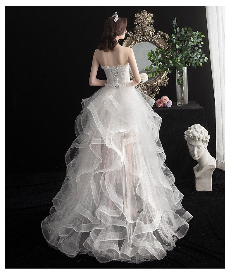 Front Short Long Back Strapless Wedding Dress