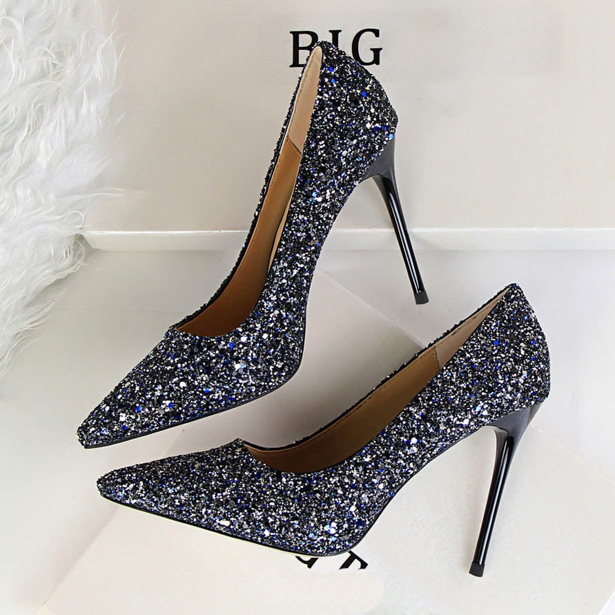 HEMBES Women's Heeled Sandals Silver Square Buckle High Heels Ladies  Pointed Toe Wedding Shoes Crystal Sequin Rhinestone Single High Heel Shoes  (Color : Black, Size : 7.5 UK): Amazon.co.uk: Fashion