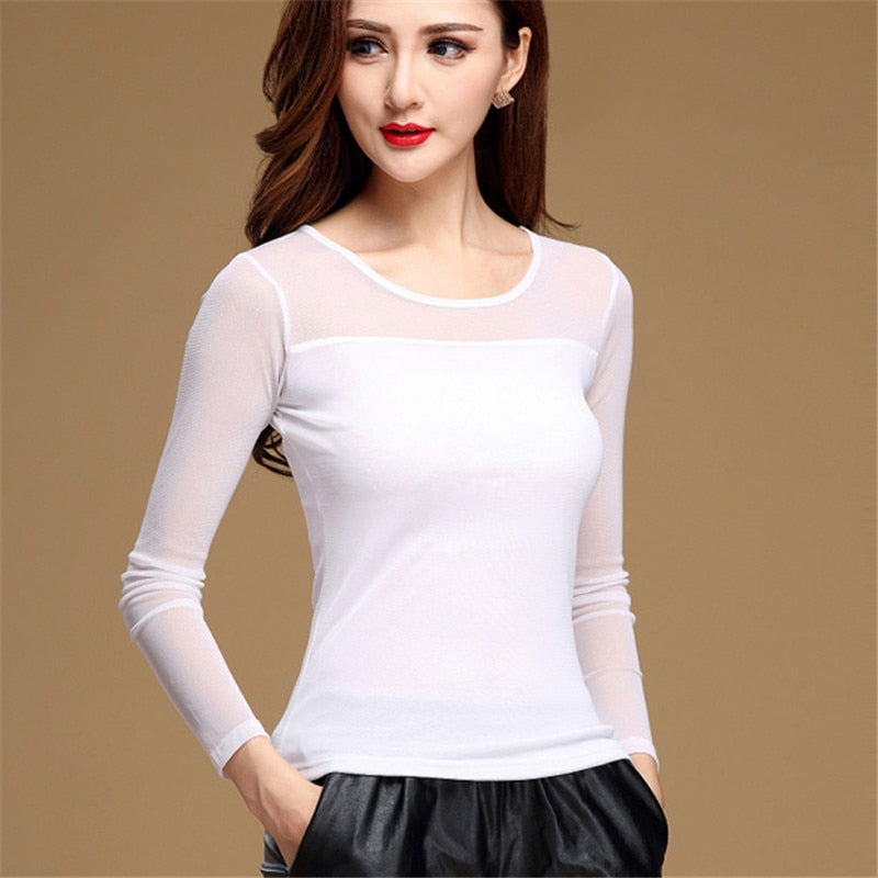 Blouse Shirt Black White Long Casual Long Sleeve Lace Elastic Tops