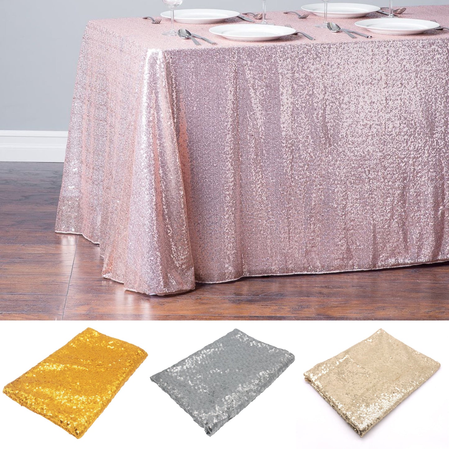 Sequin Table Cloth Rose Gold Silver Rectangular Glitter Tablecloth Wedding Party Hotel Banquet Home Dining Table Decoration