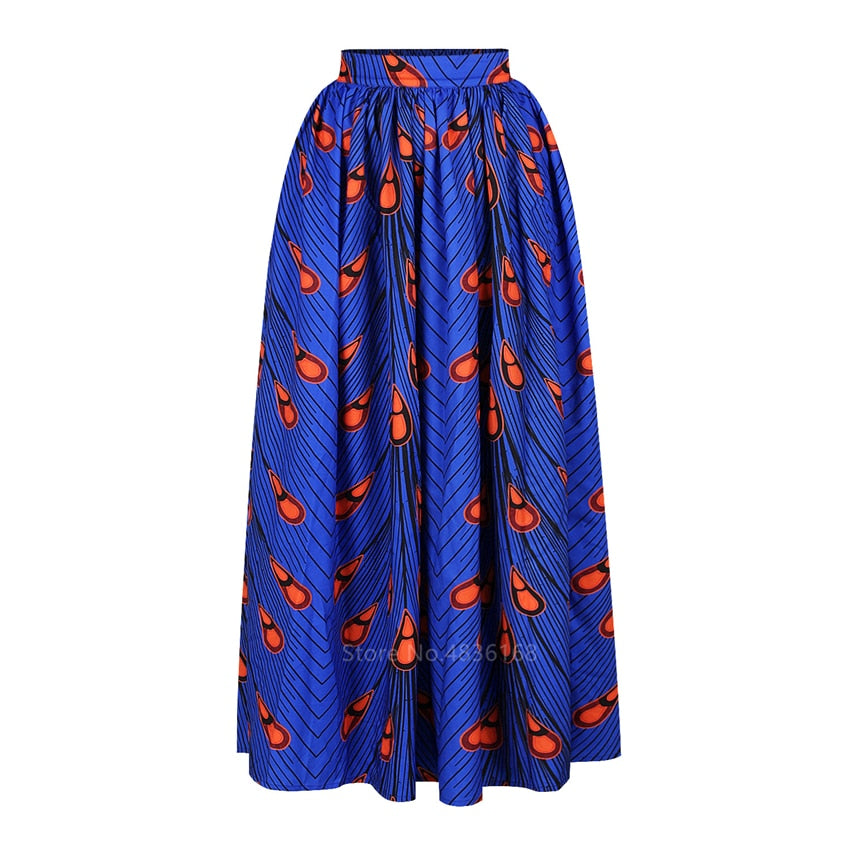 African Dresses 2-piece Set Lady Full Sleeve Shoulder Off Dashiki Print Split Skirts