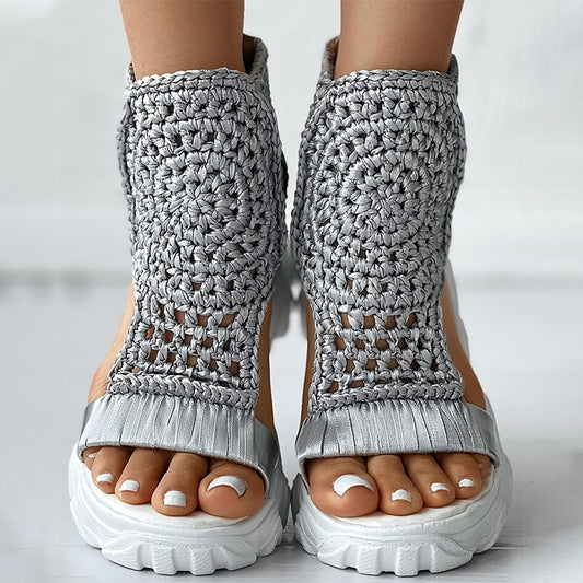 Sandals Unique Braided Geometric Wedge Sandals Knitted Elastic