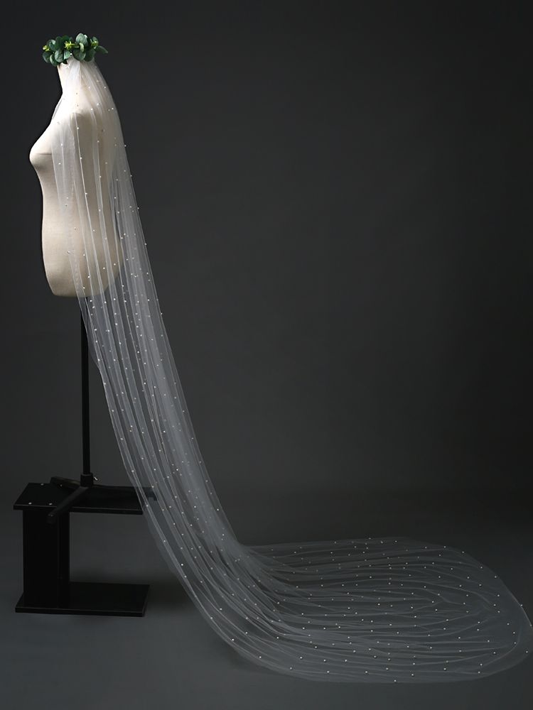 Pearls Wedding Veils with Comb 100% Handmade Beaded