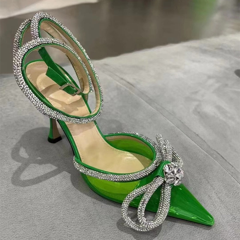 Glitter Crystal Women Pumps with Ankle strap