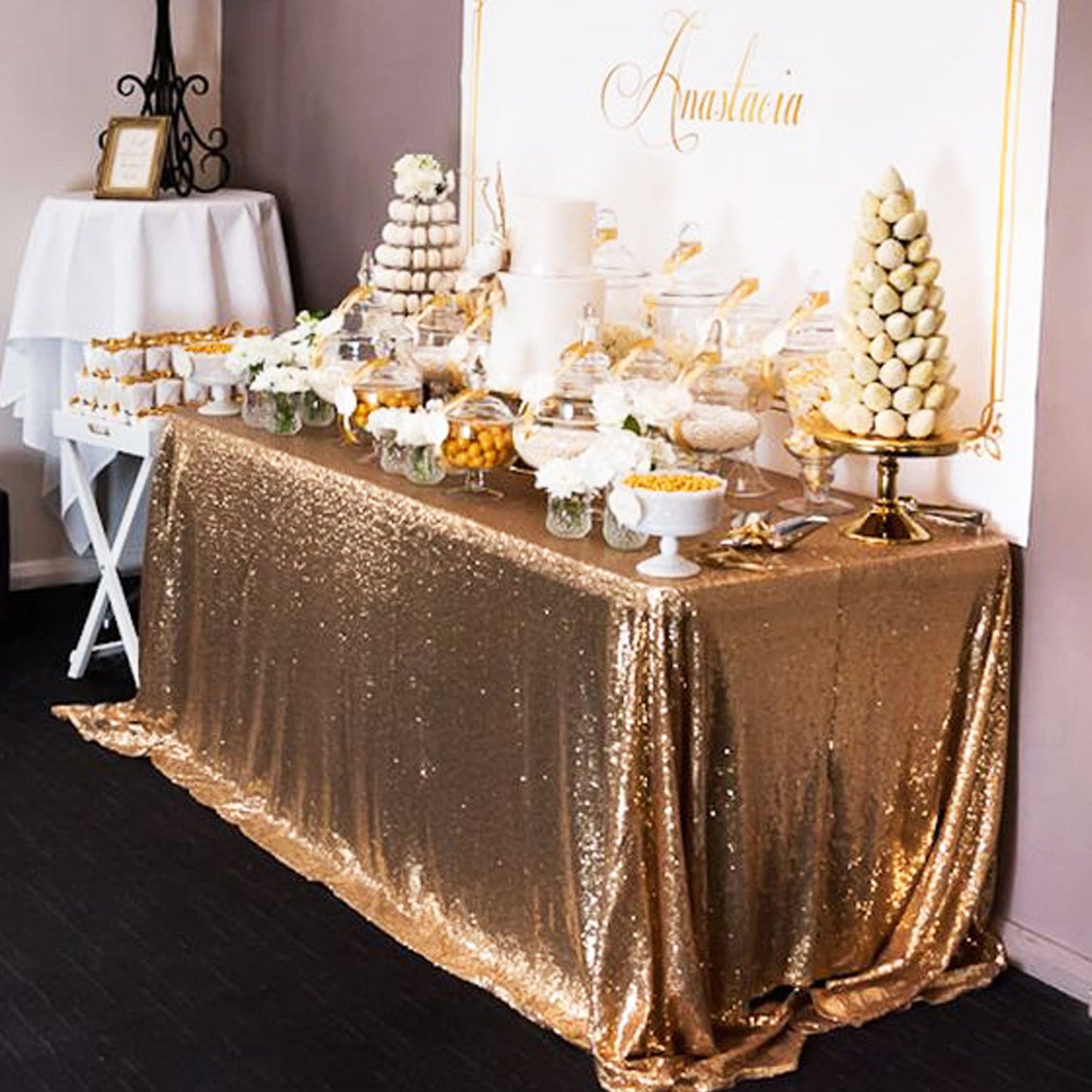 Sequin Table Cloth Rose Gold Silver Rectangular Glitter Tablecloth Wedding Party Hotel Banquet Home Dining Table Decoration
