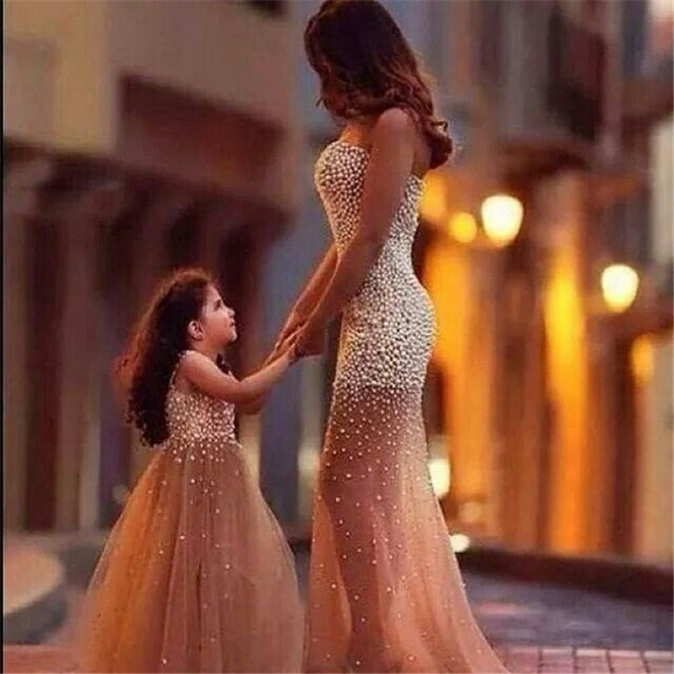 Champagne Mother And Daughter Evening Dresses
