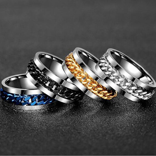 Letdiffery Cool Stainless Steel Rotatable Men Ring Spinner Chain Jewelry
