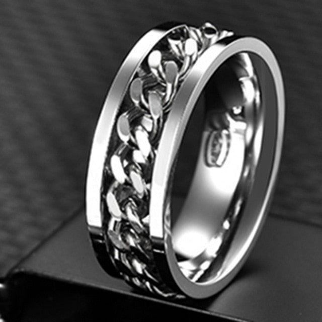 Letdiffery Cool Stainless Steel Rotatable Men Ring Spinner Chain Jewelry