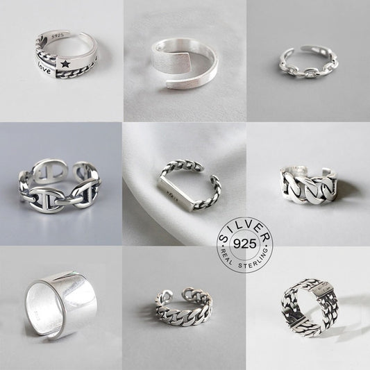 Vintage Silver Color Metal Punk Open Rings for women men